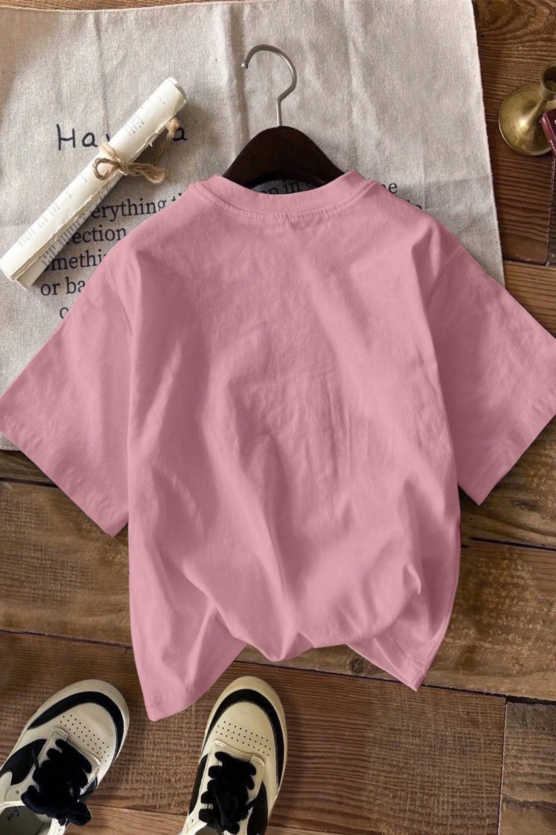 Casual Loose Lattice Bow Decor Yuvarlak Yaka Kısa Kollu Tişört Kadınlar İçin, Pamuk