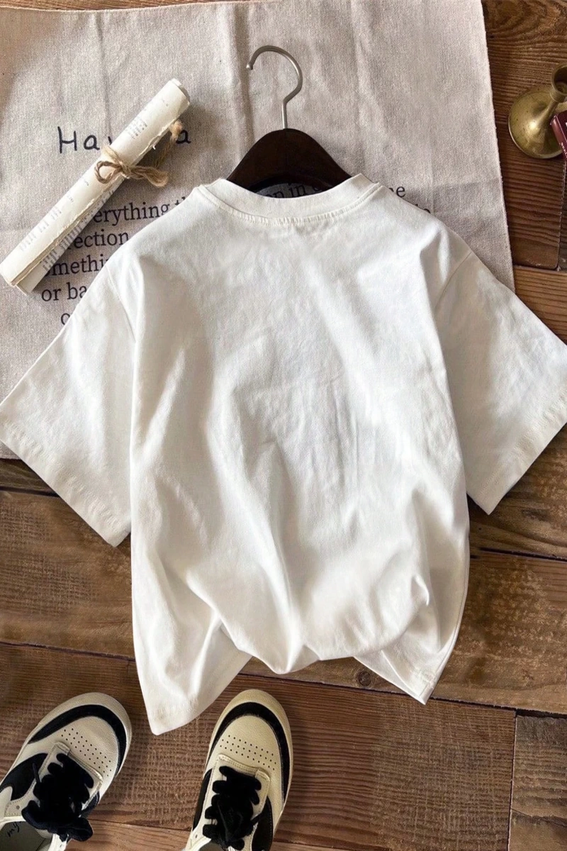 Casual Loose Lattice Bow Decor Yuvarlak Yaka Kısa Kollu Tişört Kadınlar İçin, Pamuk