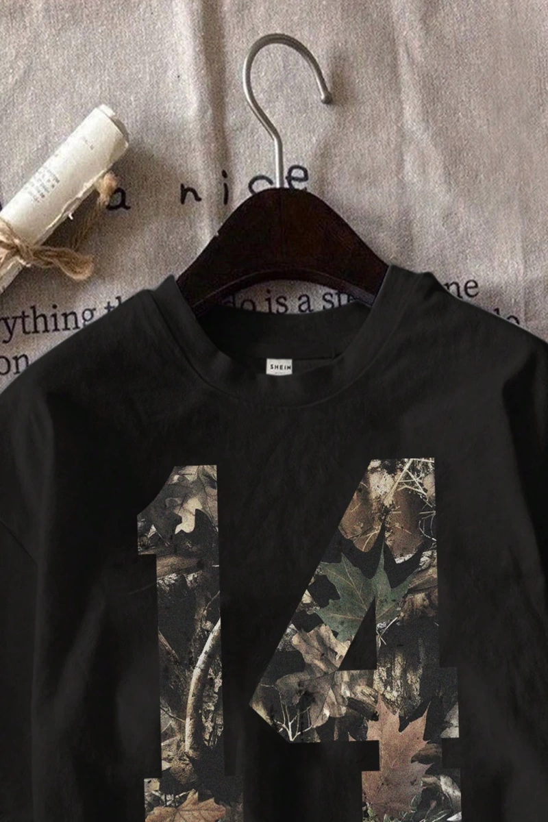 Casual Loose Leaf Desen Yuvarlak Yaka Kısa Kollu Kadın Tişörtü, Sokak %34 Pamuk, Yaz