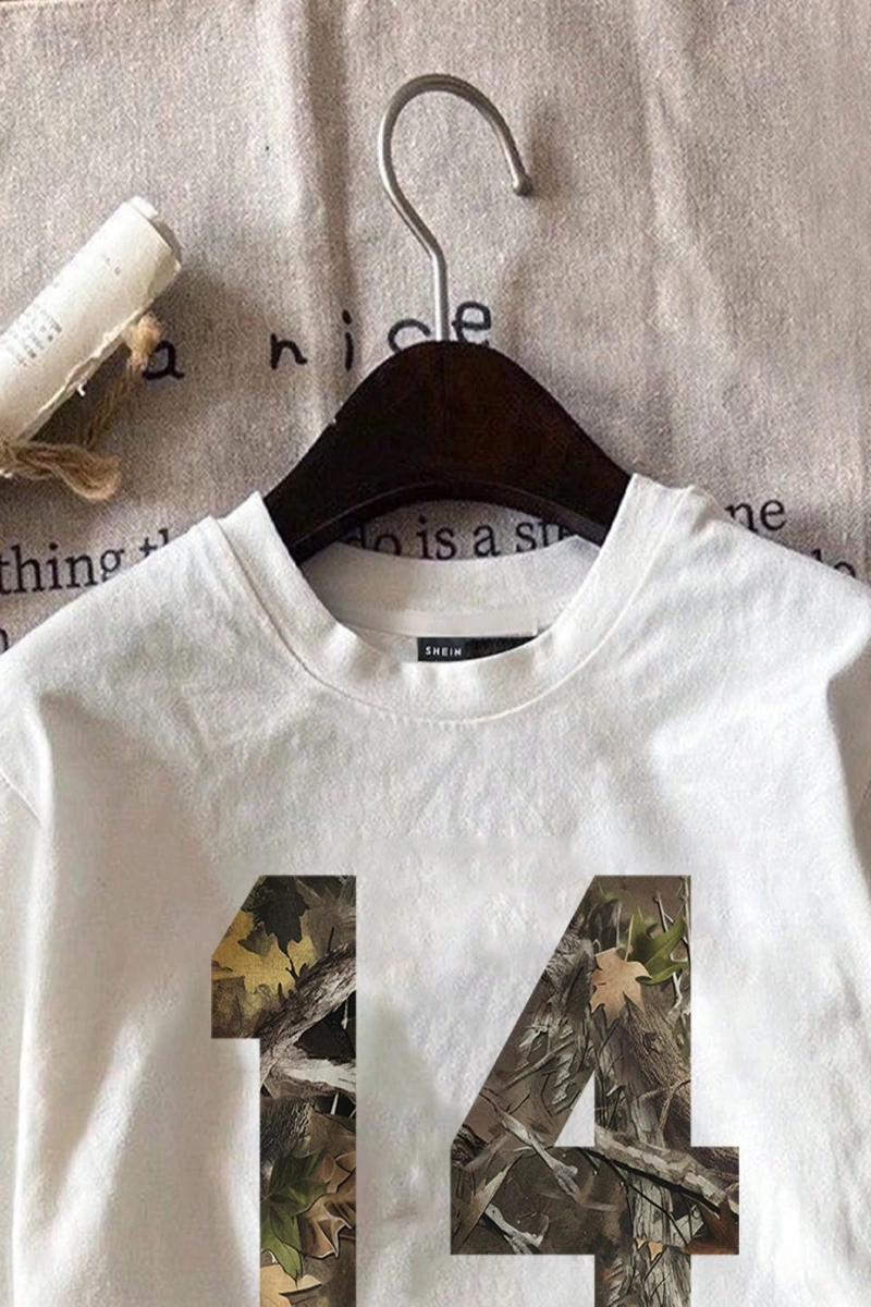 Casual Loose Leaf Desen Yuvarlak Yaka Kısa Kollu Kadın Tişörtü, Sokak %34 Pamuk, Yaz