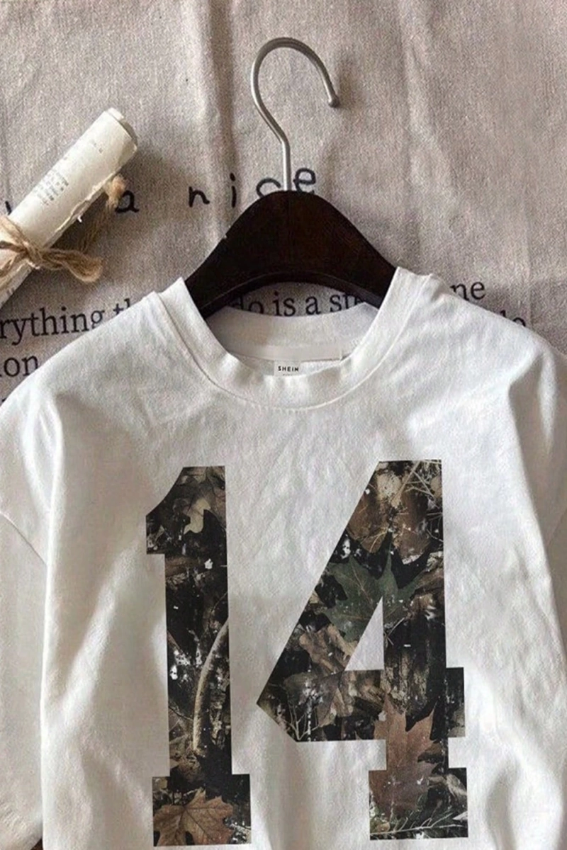 Casual Loose Leaf Desen Yuvarlak Yaka Kısa Kollu Kadın Tişörtü, Sokak %34 Pamuk, Yaz