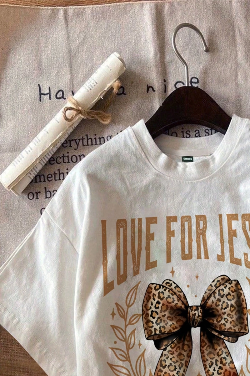 Casual Loose Leaf Desen Yuvarlak Yaka Kısa Kollu Kadın Tişörtü, Yaz İçin Uygun