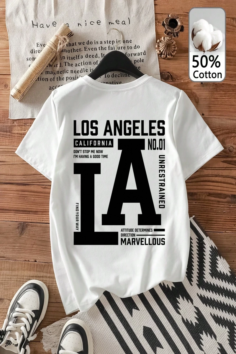 Casual Loose NY Grafik Yuvarlak Yaka Kısa Kollu Tişört Kadınlar İçin, Yaz İçin Uygun