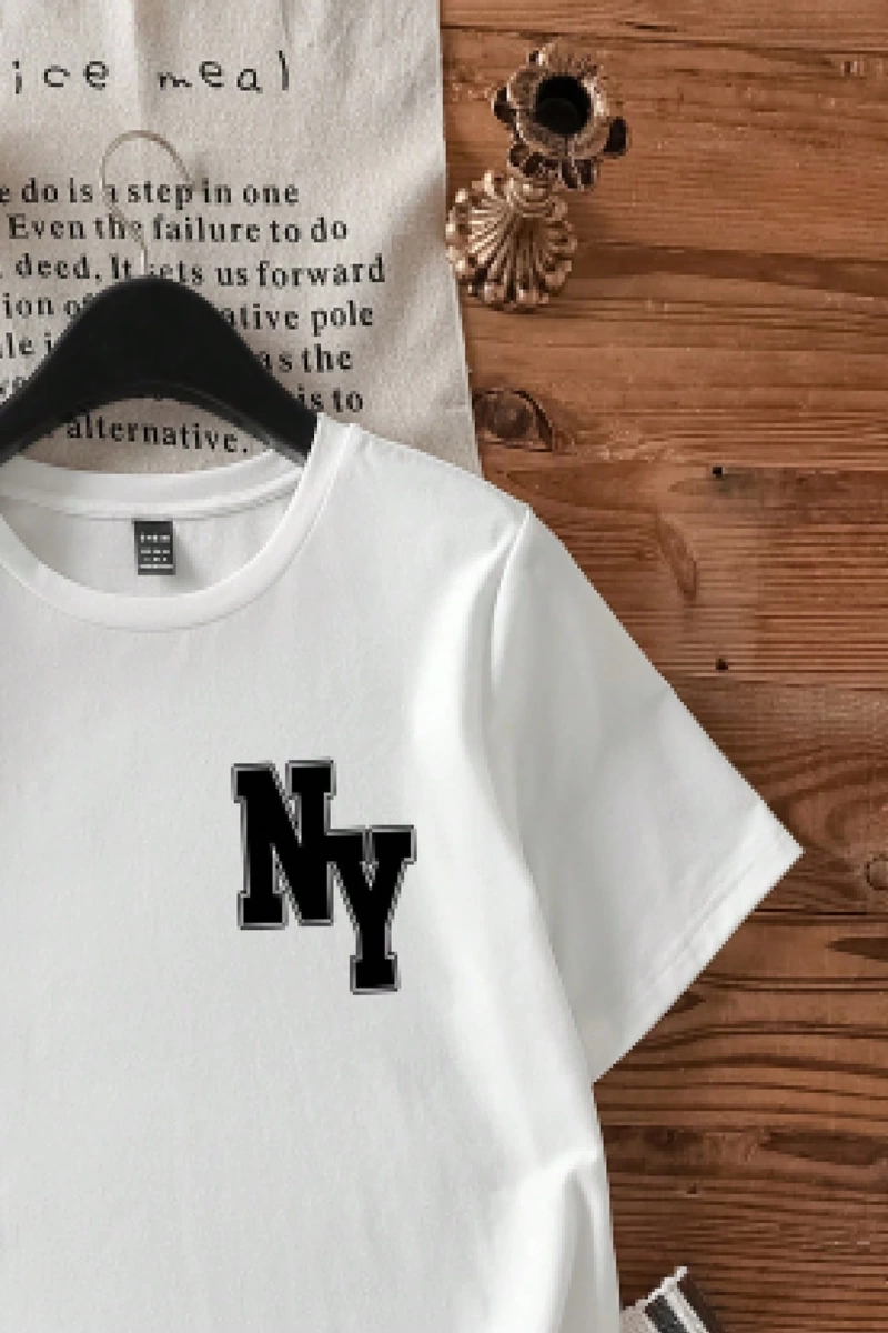 Casual Loose NY Grafik Yuvarlak Yaka Kısa Kollu Tişört Kadınlar İçin, Yaz İçin Uygun
