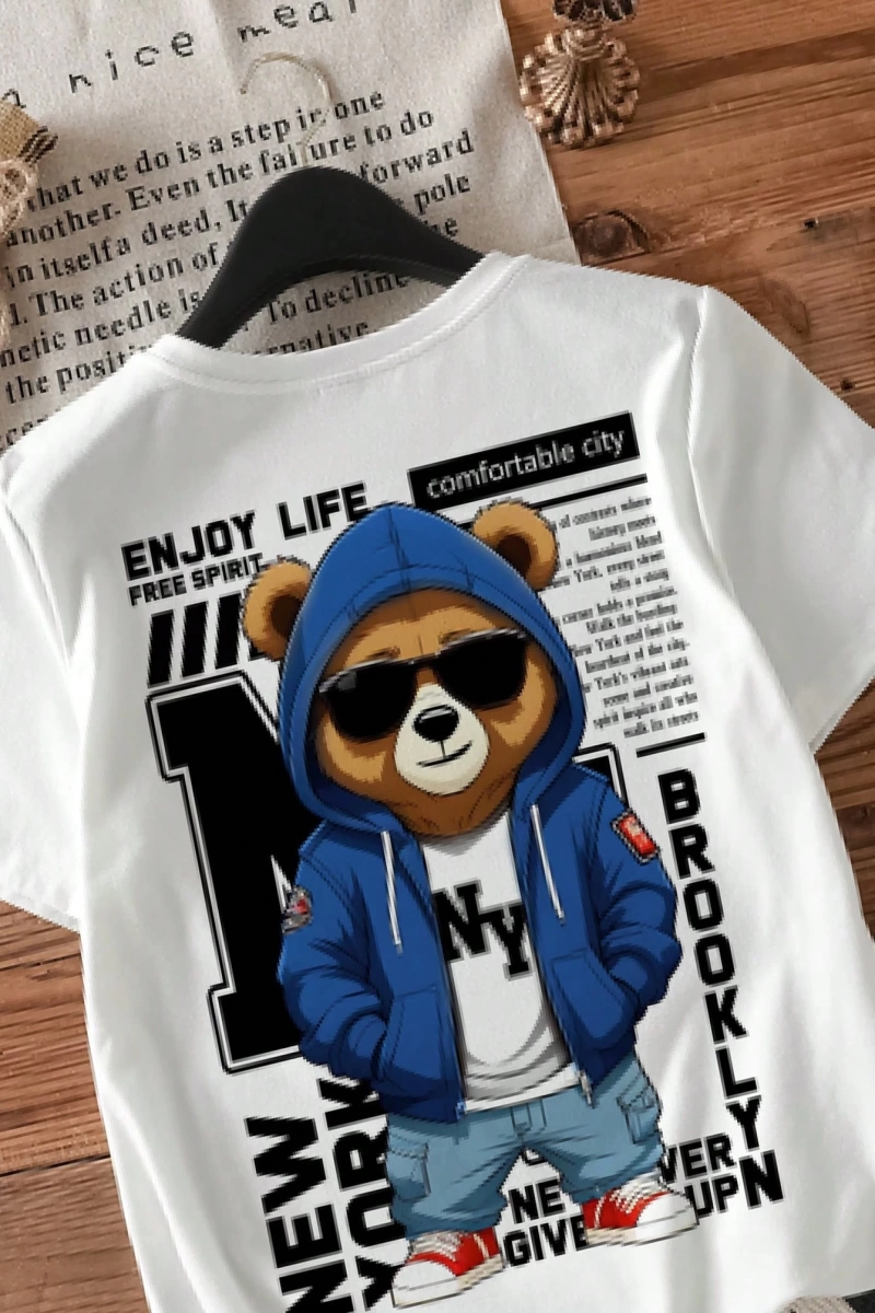 Casual Loose NY Grafik Yuvarlak Yaka Kısa Kollu Tişört Kadınlar İçin, Yaz İçin Uygun