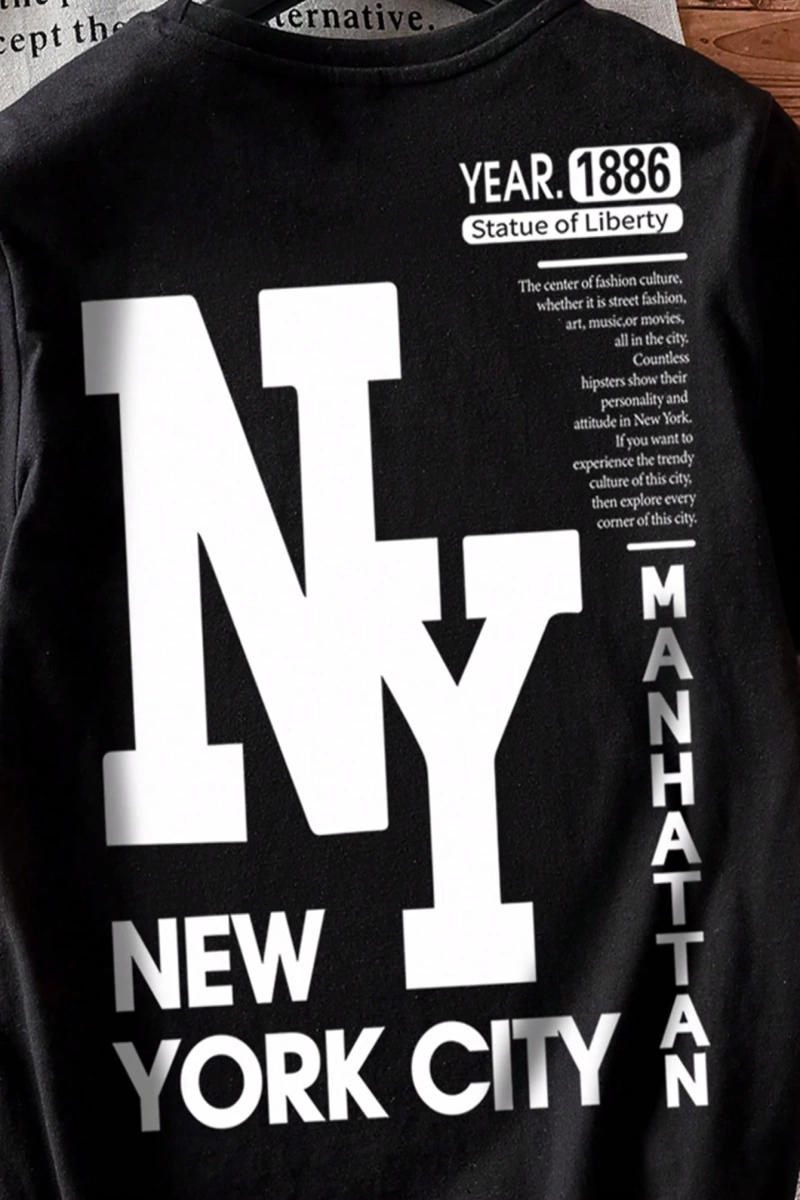 Casual Loose NY Grafik Yuvarlak Yaka Kısa Kollu Tişört Kadınlar İçin, Yaz İçin Uygun