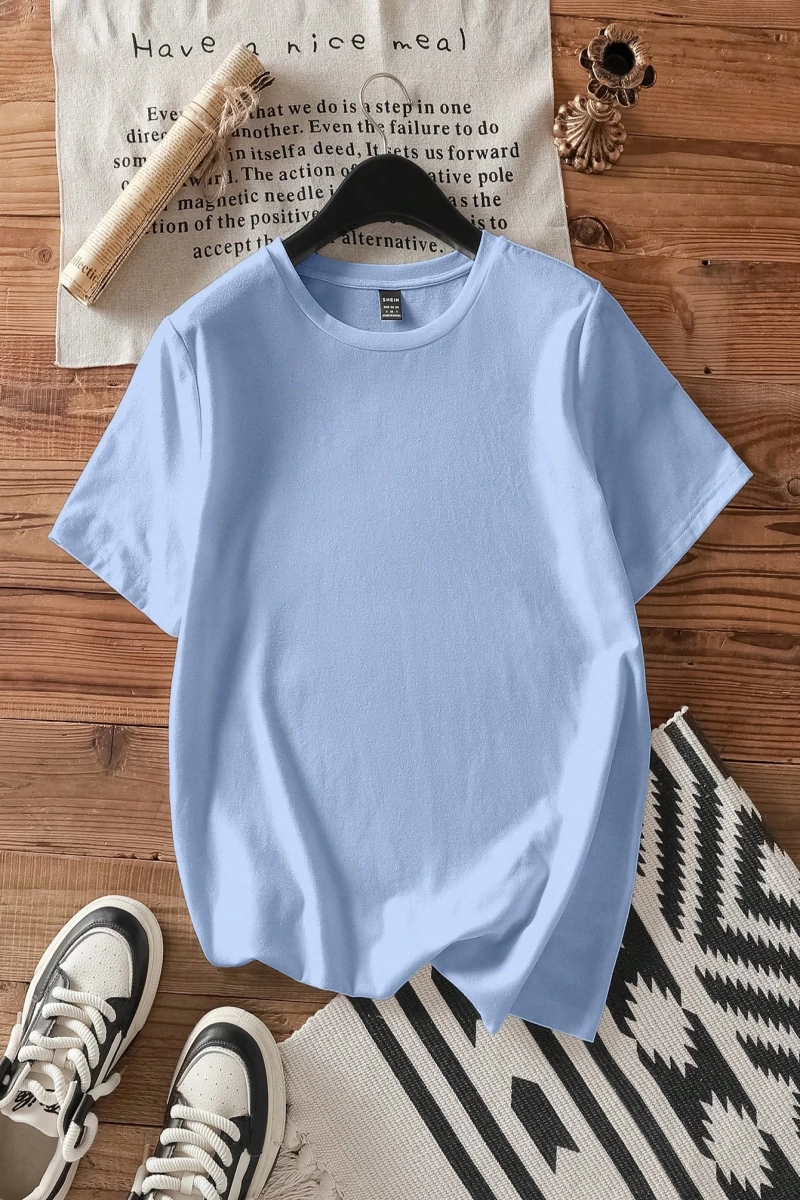 Casual Loose Palmiye Ağacı Baskılı Yuvarlak Yaka Kısa Kollu Pamuklu Tişört Kadınlar