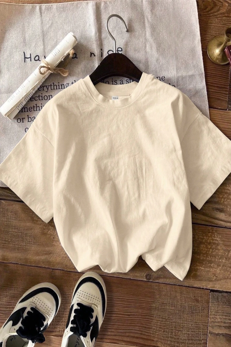 Casual Loose Palmiye Ağacı Baskılı Yuvarlak Yaka Kısa Kollu Pamuklu Tişört Kadınlar