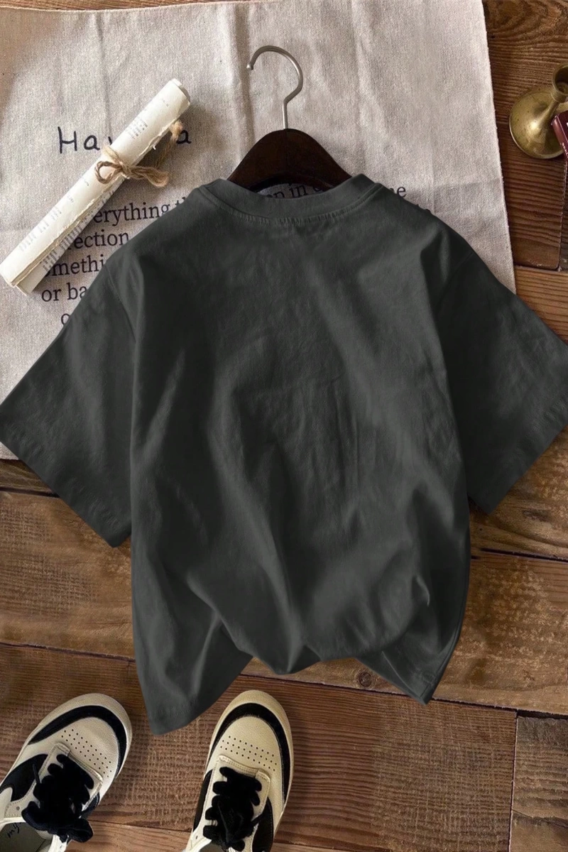Casual Loose Pembe Fiyonklu Grafik Yuvarlak Yaka Kısa Kollu Kadın Tişörtü, Pamuk Kar