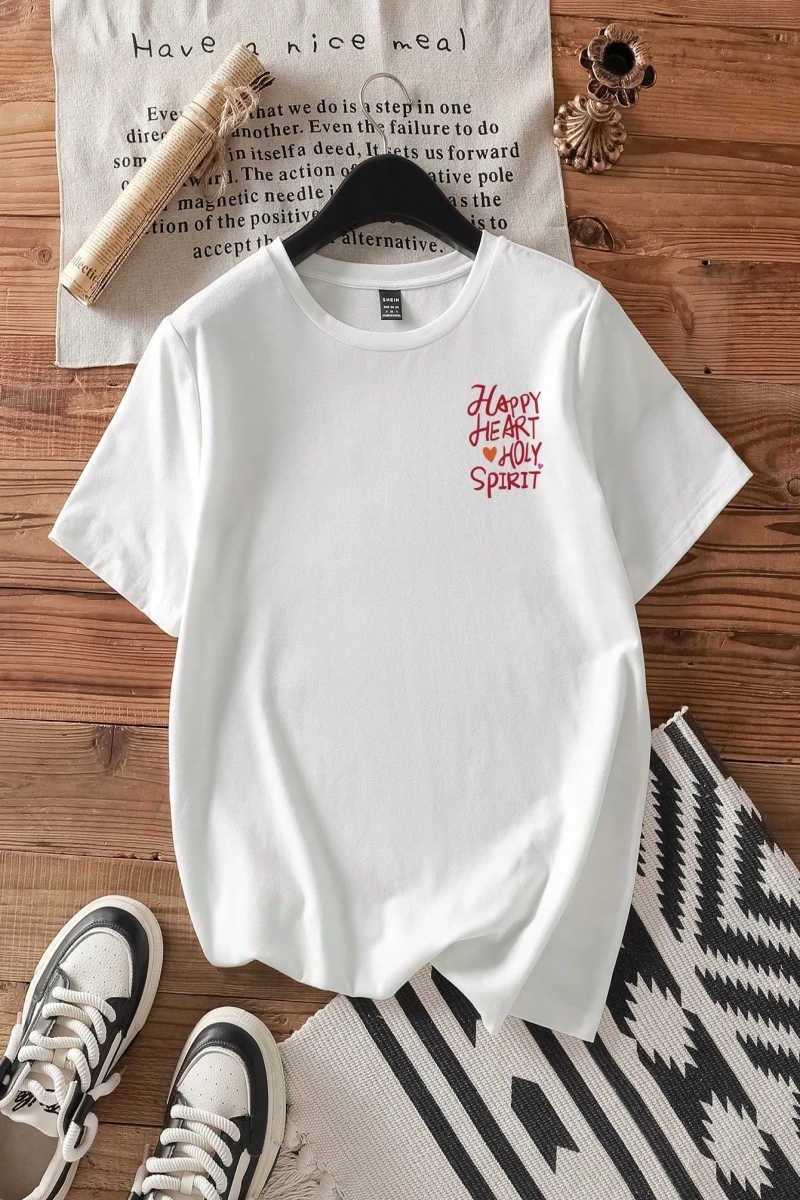 Casual Loose Rock Müzik Dudaklar Grafik Baskılı Yuvarlak Yaka Kısa Kollu Kadın Tişör
