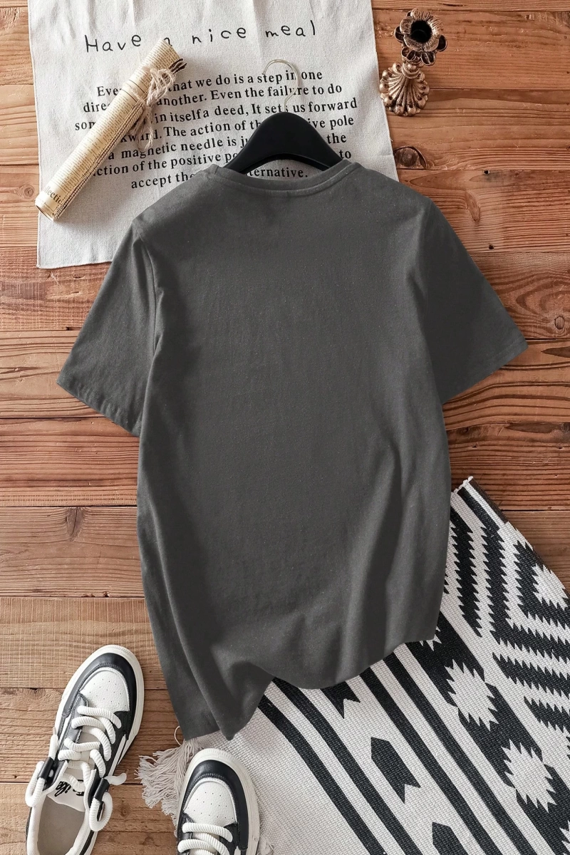 Casual Loose Rock Müzik Dudaklar Grafik Baskılı Yuvarlak Yaka Kısa Kollu Kadın Tişör