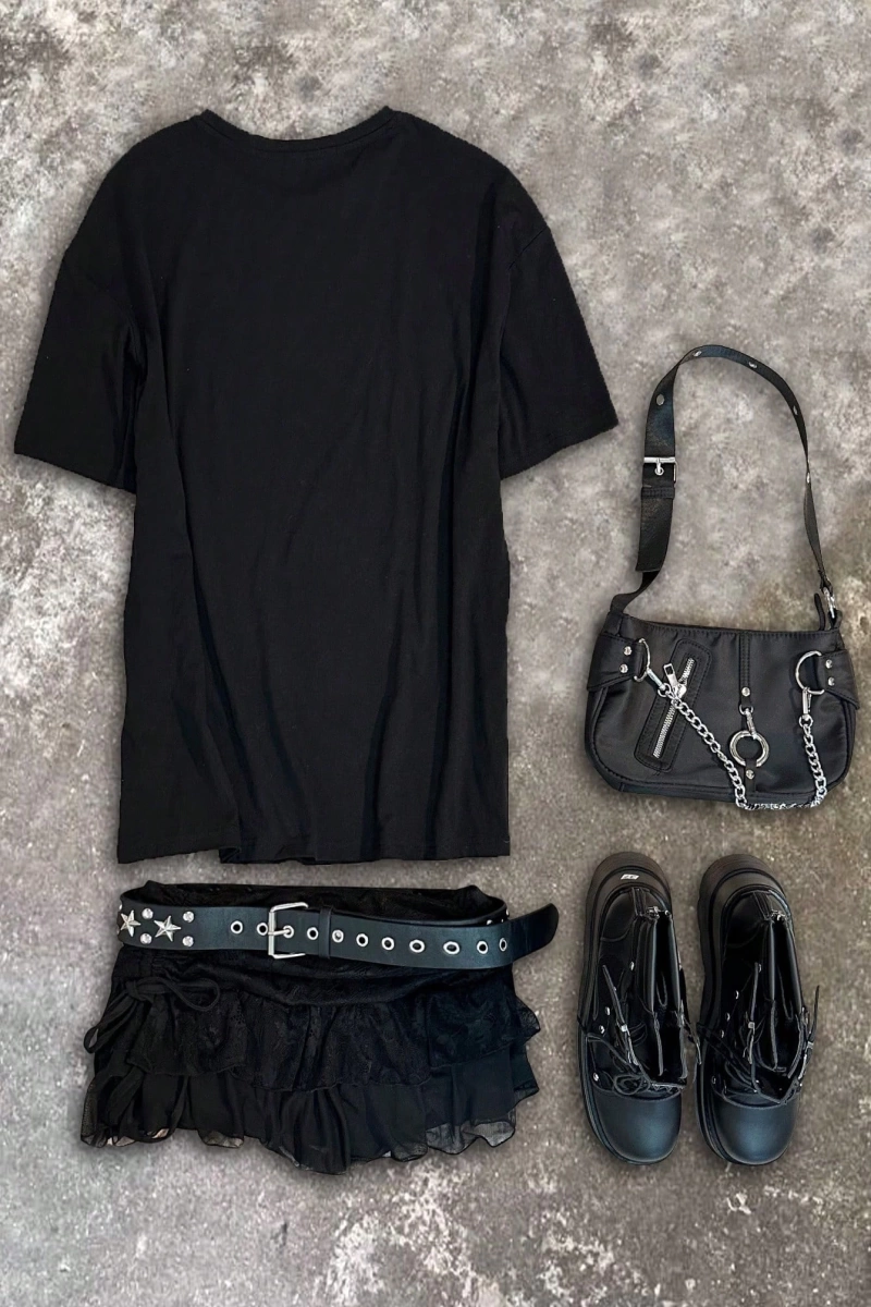 Casual Loose Rock Müzik Dudaklar Grafik Baskılı Yuvarlak Yaka Kısa Kollu Kadın Tişör