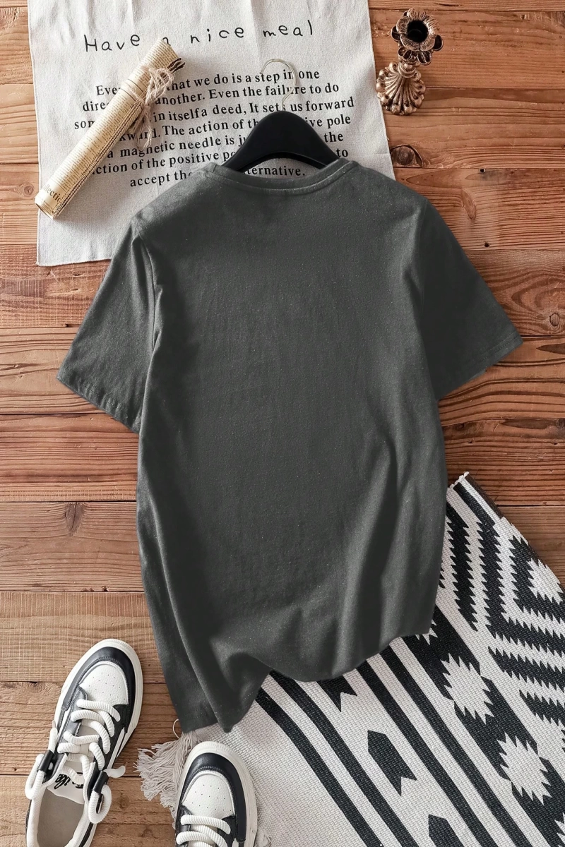 Casual Loose Rock Müzik Dudaklar Grafik Baskılı Yuvarlak Yaka Kısa Kollu Kadın Tişör