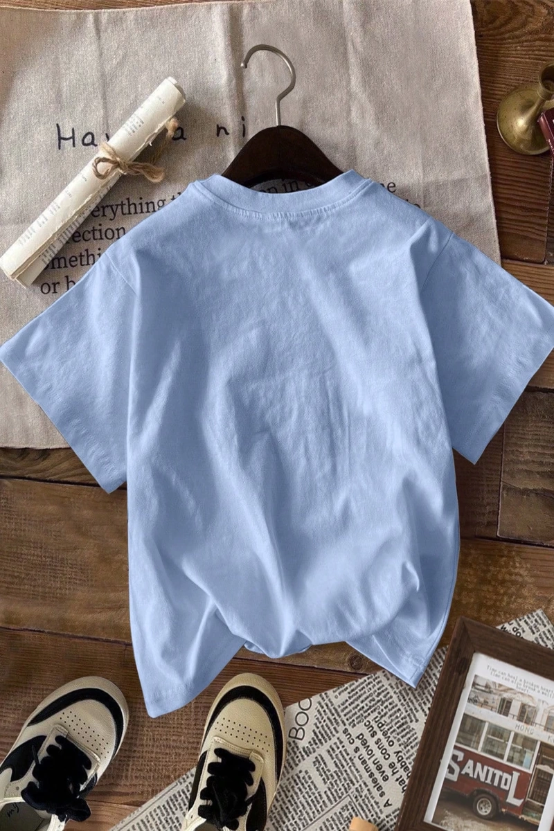 Casual Loose Vintage Araba Grafik Yuvarlak Yaka Kısa Kollu Kadın Tişörtü, Yaz İçin U
