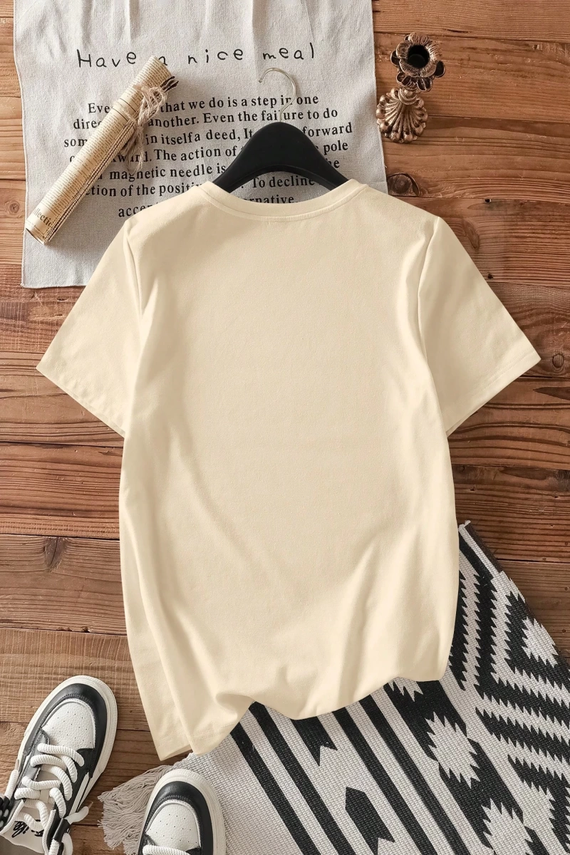 Casual Loose Vintage Araba Grafik Yuvarlak Yaka Kısa Kollu Kadın Tişörtü, Yaz İçin U