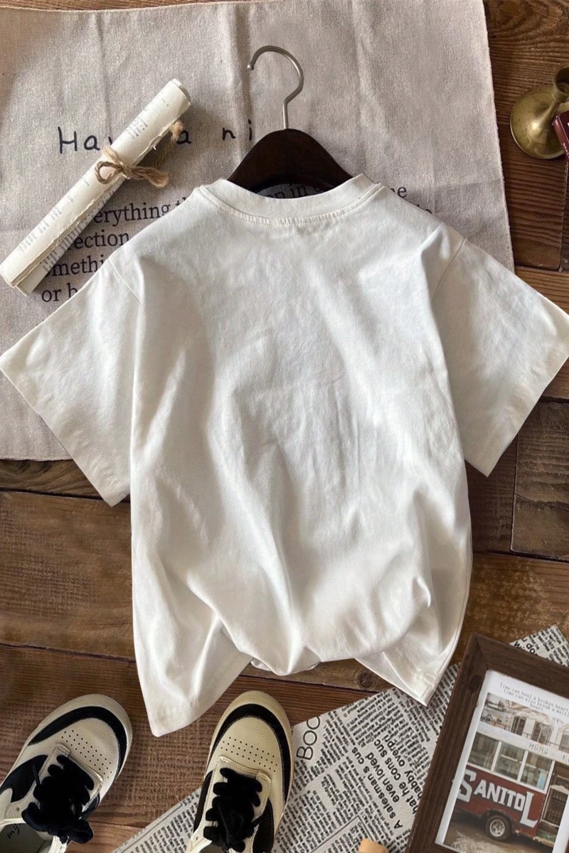 Casual Loose Vintage Araba Grafik Yuvarlak Yaka Kısa Kollu Kadın Tişörtü, Yaz İçin U