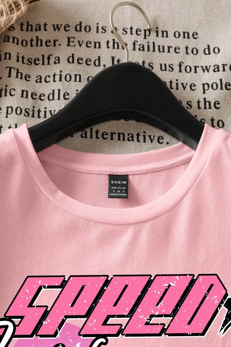 Casual Loose Vintage Araba Grafik Yuvarlak Yaka Kısa Kollu Kadın Tişörtü, Yaz İçin U