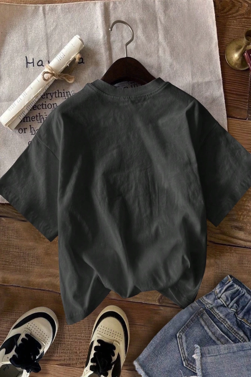 Casual Loose Yuvarlak Yaka Kısa Kollu Kadın Tişörtü, Pamuk Karışımı %34, Yaz İçin Uy