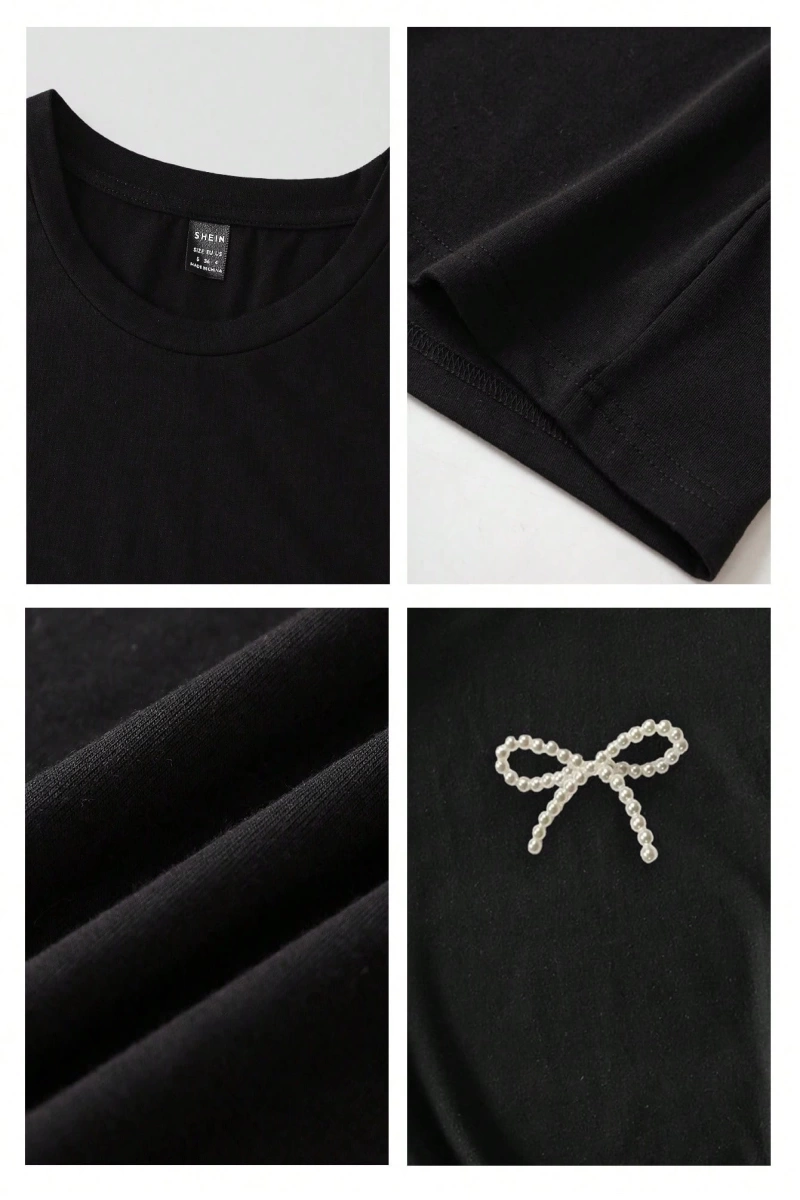 Casual Minimalist Leopar Desenli Fiyonk Dekor Yuvarlak Yaka Kısa Kollu Fitted Kırpıl