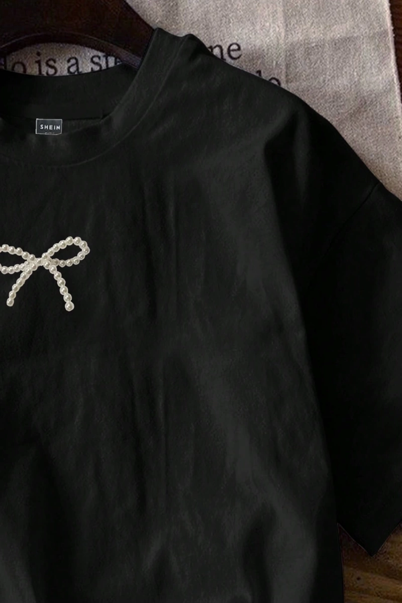 Casual Minimalist Leopar Desenli Fiyonk Dekor Yuvarlak Yaka Kısa Kollu Fitted Kırpıl