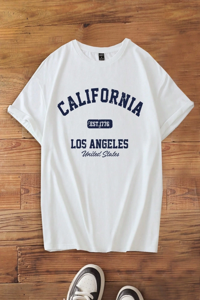 Casual Minimalist Letter Print Loose Fit Yuvarlak Yaka Kısa Kollu Tişört Kadınlar İç