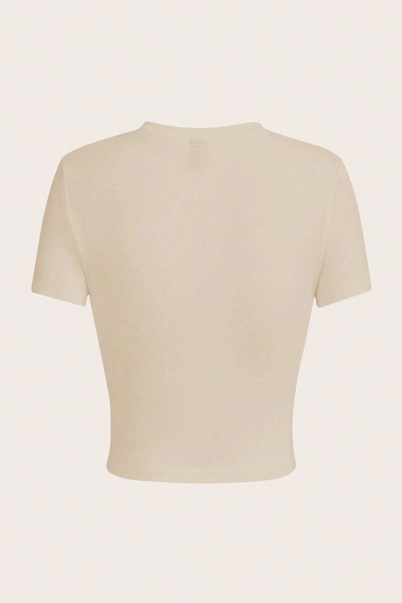 Casual Minimalist NYC Grafik Baskılı Mürettebat Yaka Kısa Kollu Kırpılmış Dar Ke