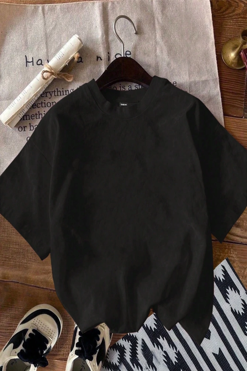 Casual Oversized ENJOY Grafik Yuvarlak Yaka Kısa Kollu Tişört Kadınlar İçin, Yaz İ