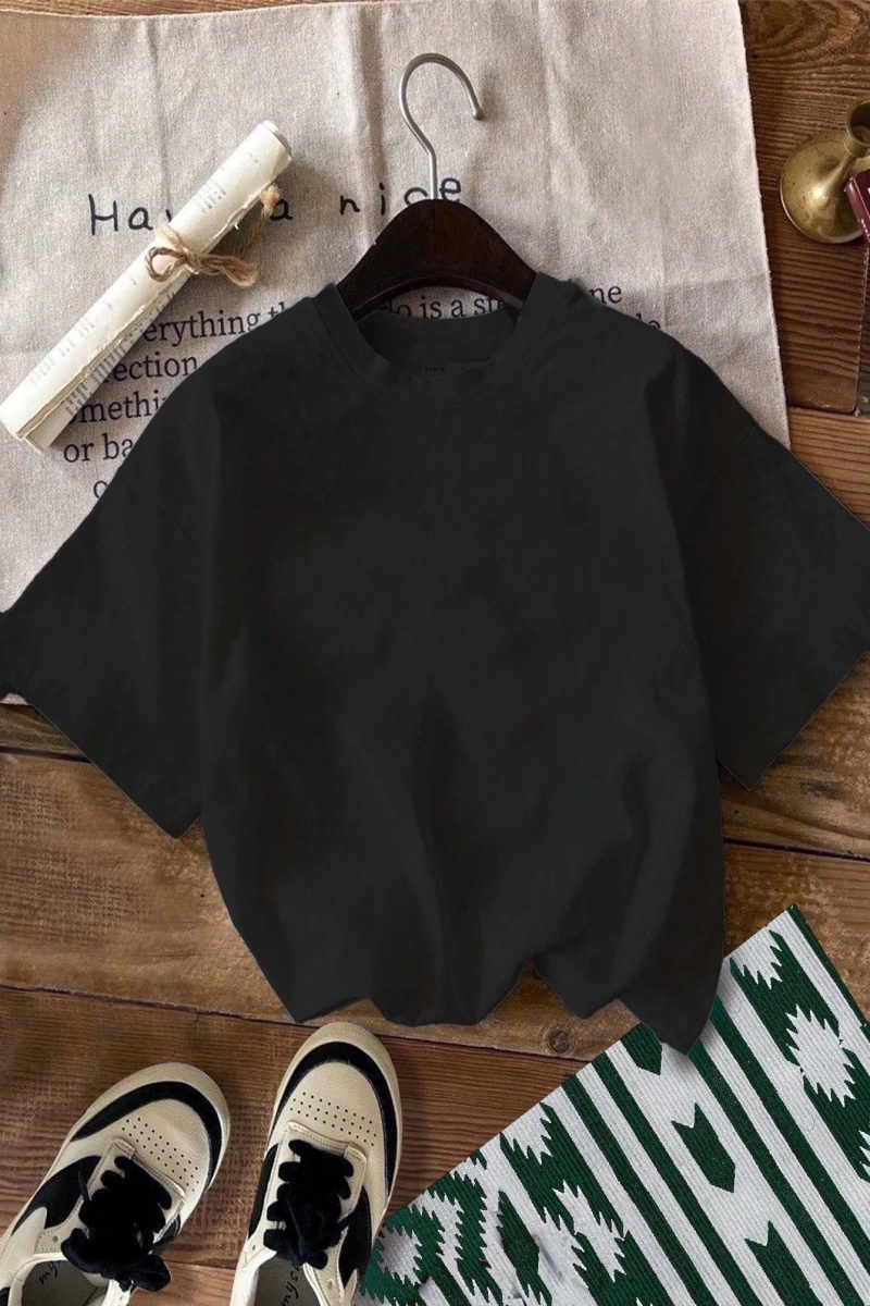 Casual Oversized ENJOY Grafik Yuvarlak Yaka Kısa Kollu Tişört Kadınlar İçin, Yaz İ