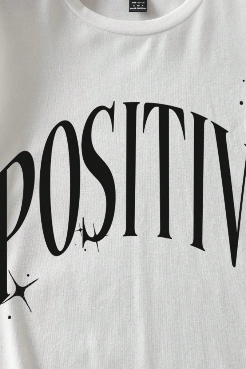 Casual Positive Letter Print Crew Neck Kısa Kollu Fitted Kadın Tişörtü, Yaz İçin Uyg