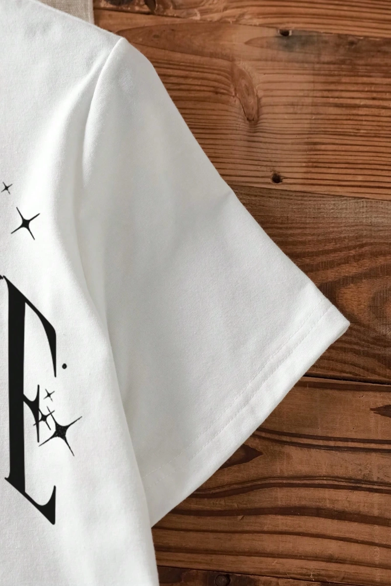 Casual Positive Letter Print Crew Neck Kısa Kollu Fitted Kadın Tişörtü, Yaz İçin Uyg