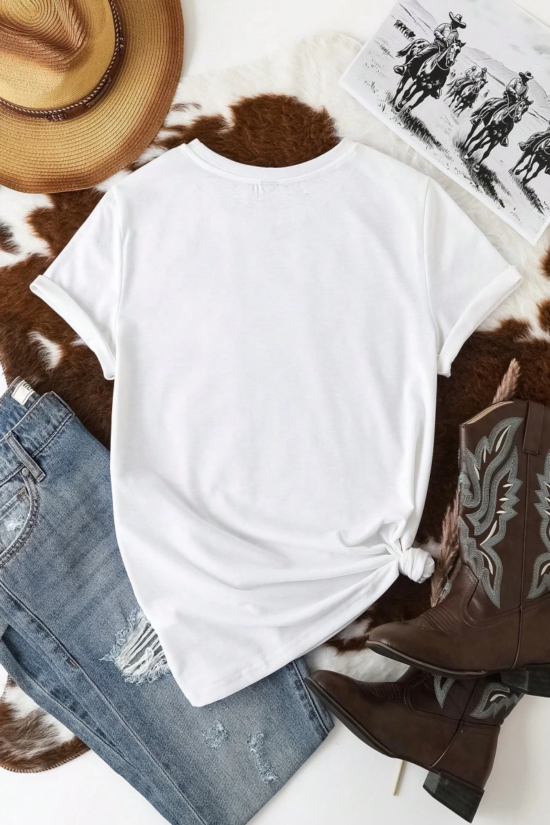 Casual Renkli Botlar Grafik Slim Fit Mürettebat Yaka Kısa Kollu Kadın Tişörtü, Yaz Ret