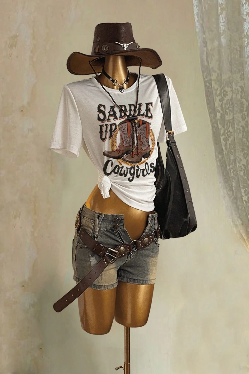 Casual Retro Kırmızı Araba Desenli %50 Pamuk Kadın Tişört