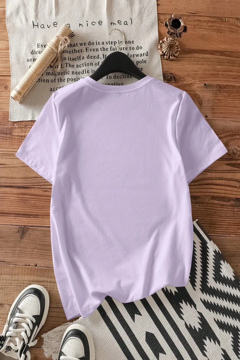 Casual Sevimli Ayı Desen Yuvarlak Yaka Kısa Kollu Kadın Tişörtü, Yaz İçin Uygun
