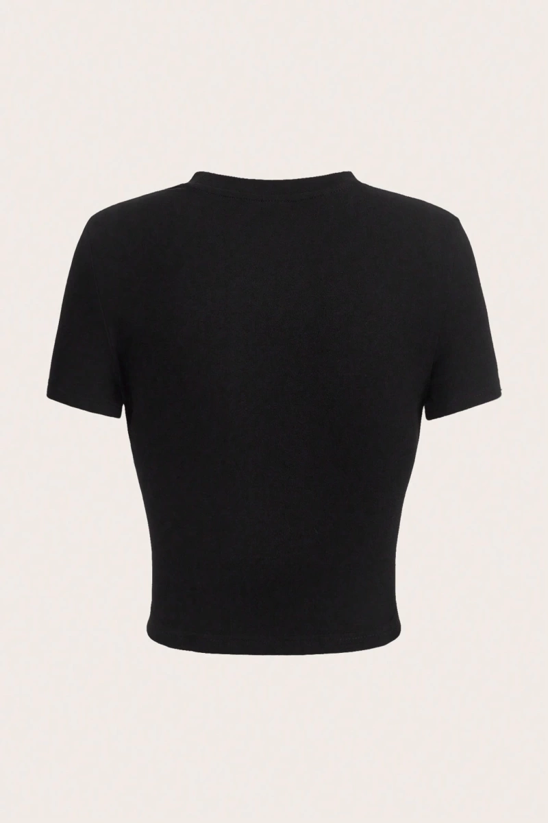 Casual Slogan ve Araba Grafikli Yuvarlak Yaka Kısa Kollu Slim Fit Kadın Tişörtü,