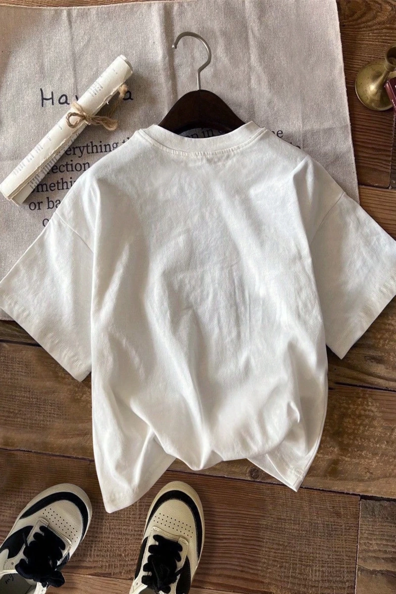 Casual Yuvarlak Yaka Kısa Kollu Kadın Tişörtü ABD Bayrağı Baskılı, Slim Fit, Yaz ve