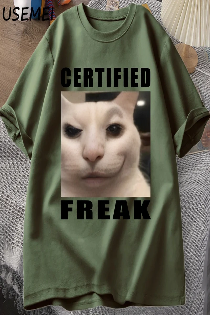 Certified Freak Cat Meme T Shirt Cotton Short Sleeve Match My Freak Hard T-shirts Casual O Ne 2897