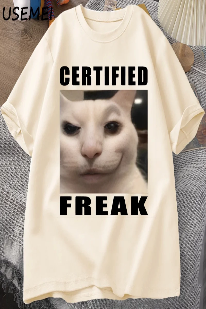 Certified Freak Cat Meme T Shirt Cotton Short Sleeve Match My Freak Hard T-shirts Casual O Ne 2897