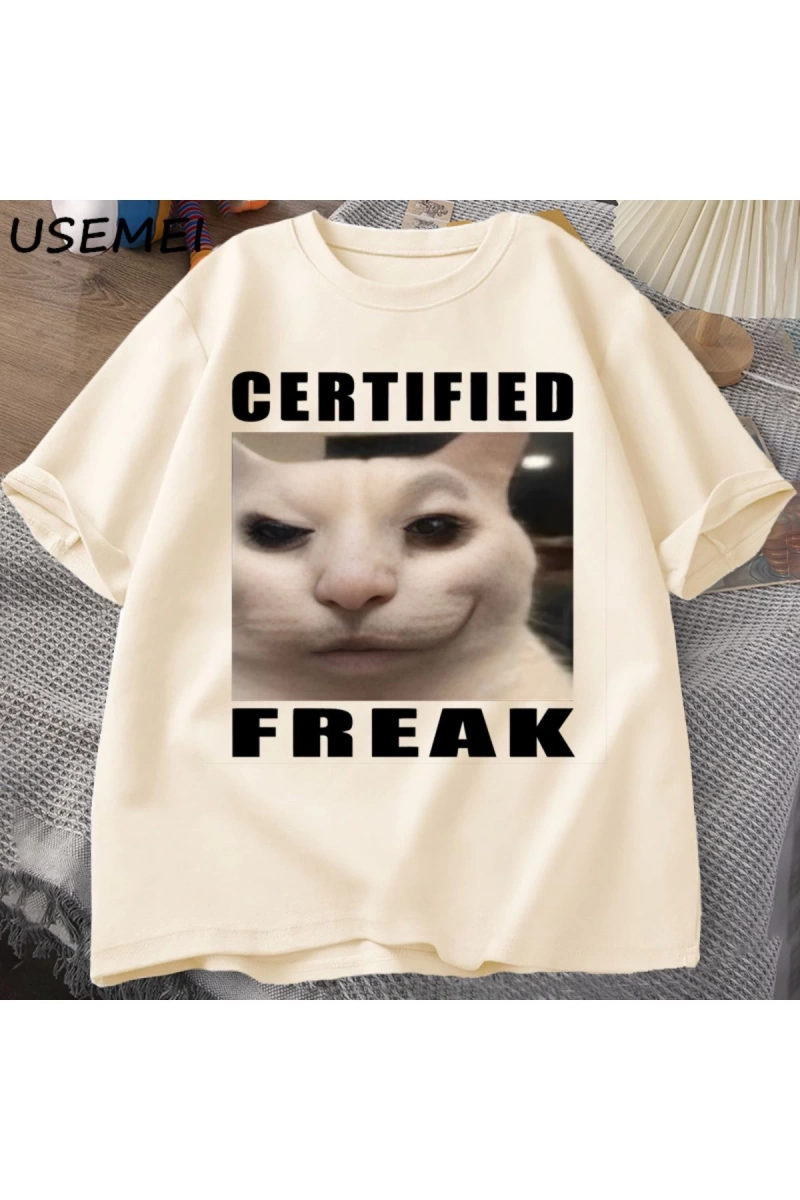 Certified Freak Cat Meme T Shirt Cotton Short Sleeve Match My Freak Hard T-shirts Casual O Ne