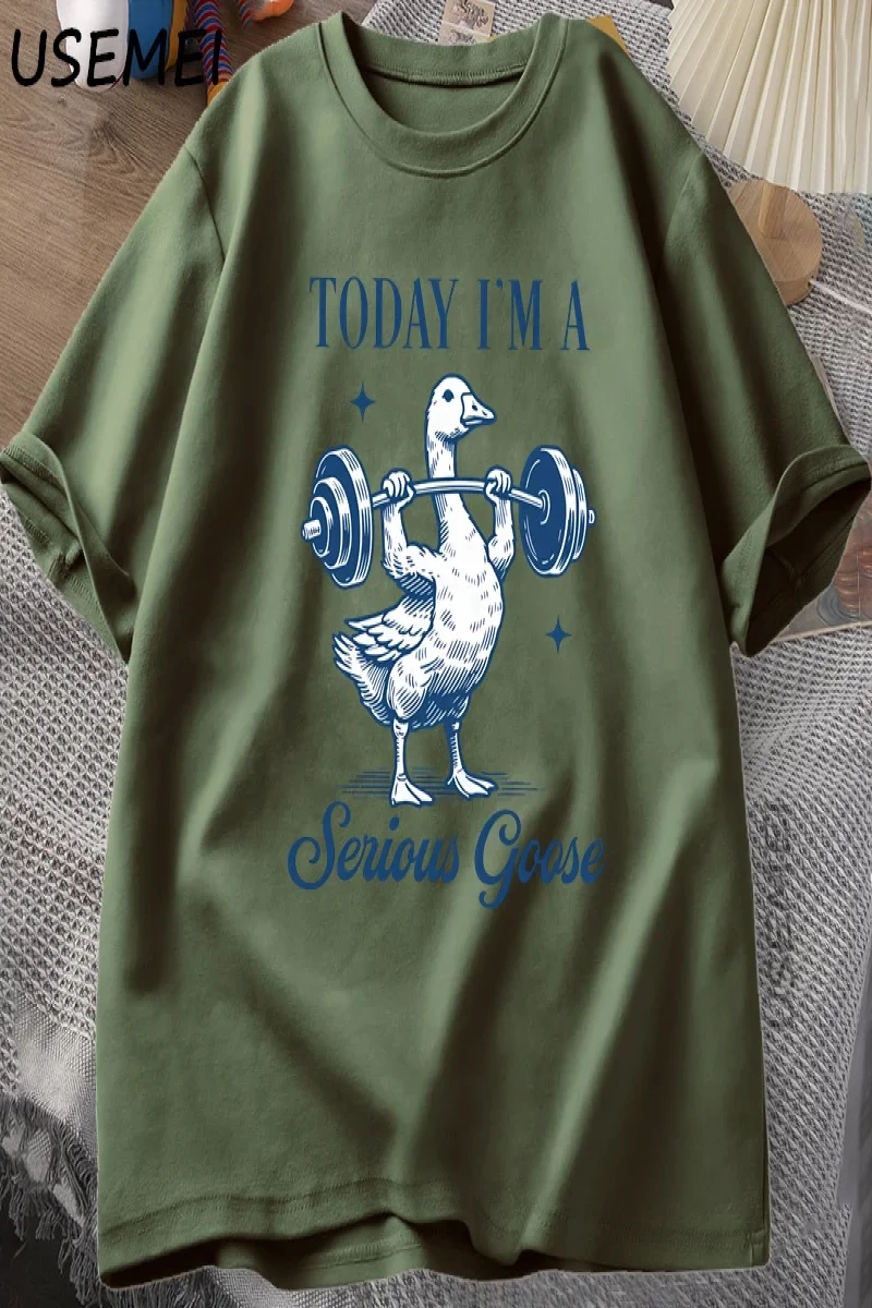 Ciddi Kaz Halter T Shirt Komik Spor Salonu Egzersiz baskılı tişört Hayvan Lover Tshirt Haraju 2885