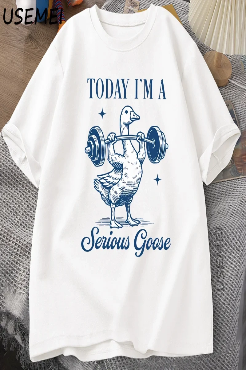 Ciddi Kaz Halter T Shirt Komik Spor Salonu Egzersiz baskılı tişört Hayvan Lover Tshirt Haraju 2885
