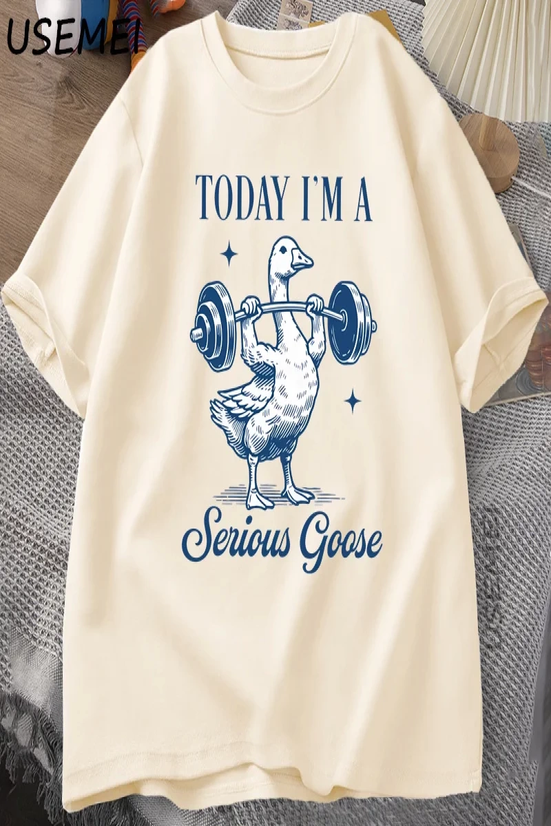 Ciddi Kaz Halter T Shirt Komik Spor Salonu Egzersiz baskılı tişört Hayvan Lover Tshirt Haraju 2885