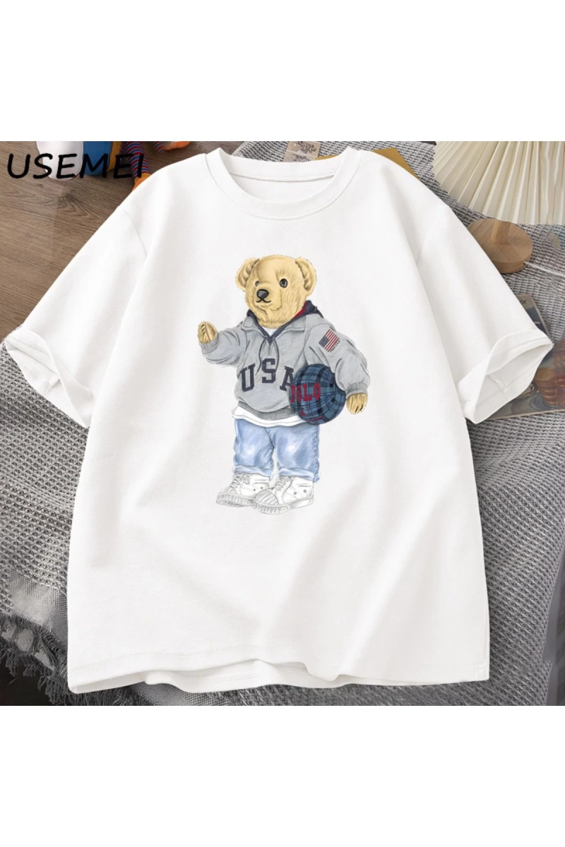 Classic Bear Print T Shirt Brand Men Summer Cotton T-shirt Short Sleeved Funny Graphic Tees C