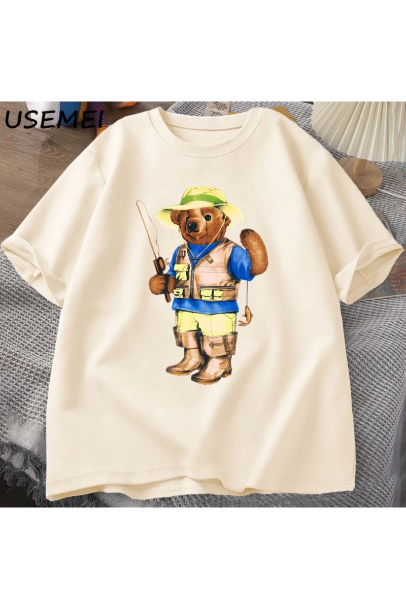 Classic Bear Print T Shirt Brand Men Summer Cotton T-shirt Short Sleeved Funny Graphic Tees C