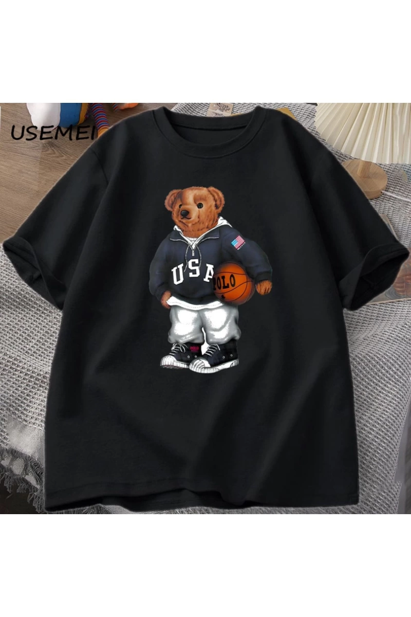 Classic Bear Print T Shirt Brand Men Summer Cotton T-shirt Short Sleeved Funny Graphic Tees C