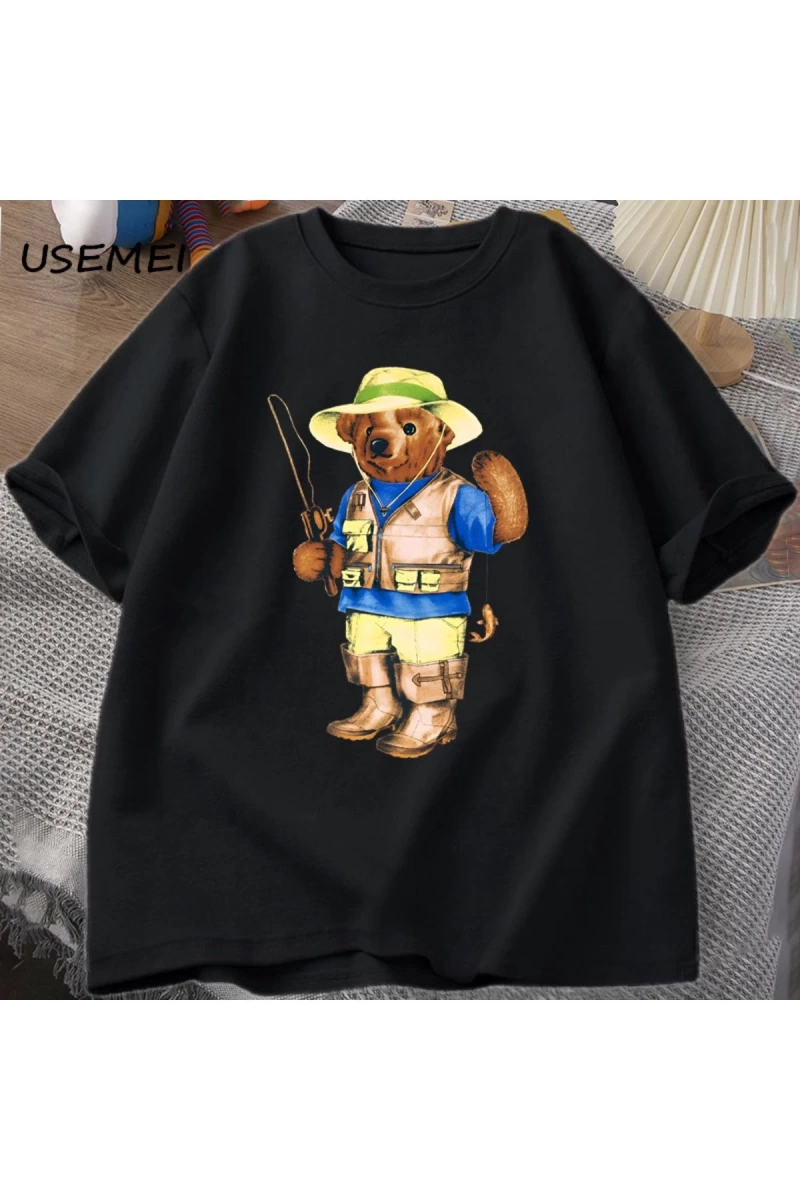 Classic Bear Print T Shirt Brand Men Summer Cotton T-shirt Short Sleeved Funny Graphic Tees C