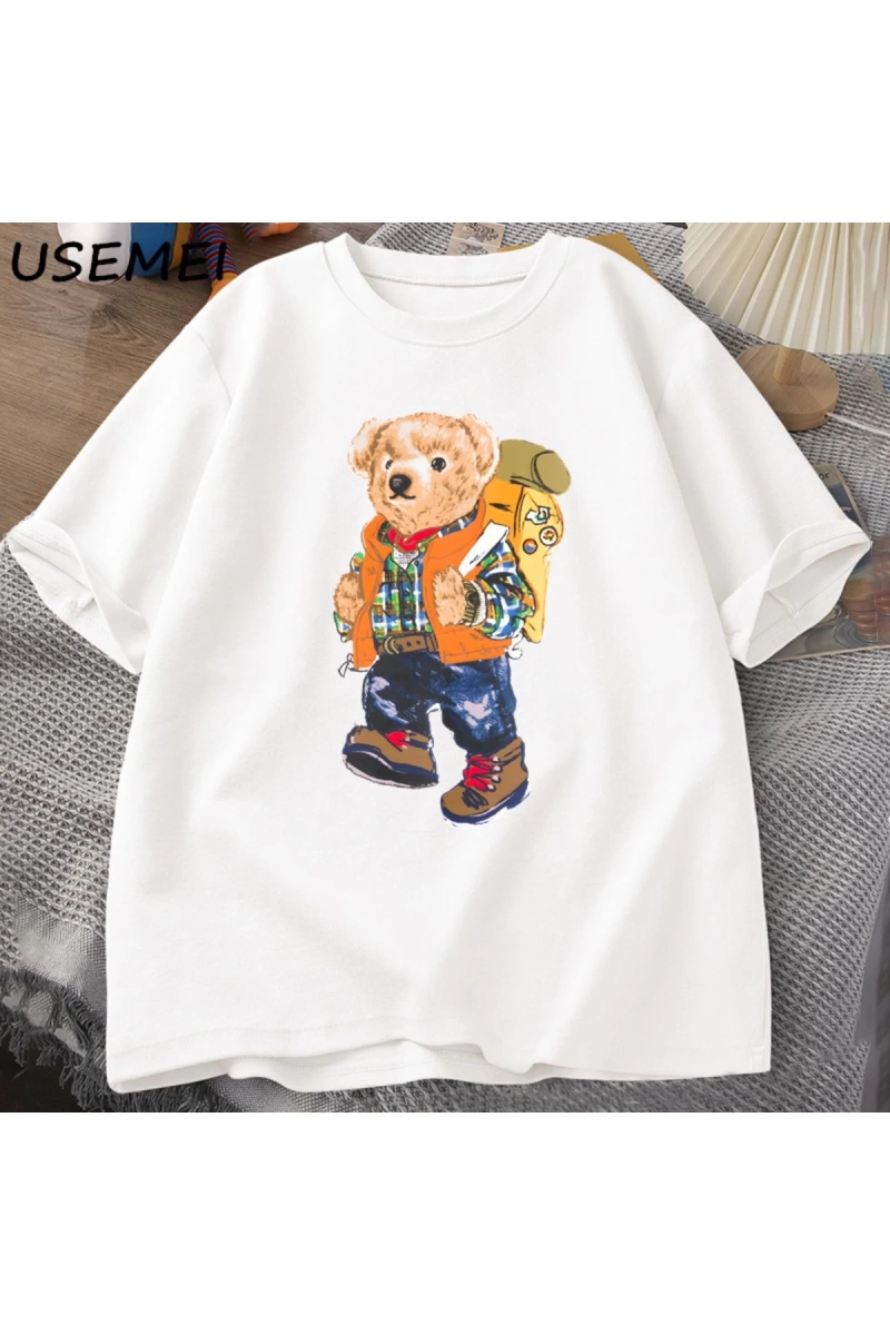 Classic Bear Print T Shirt Brand Men Summer Cotton T-shirt Short Sleeved Funny Graphic Tees C