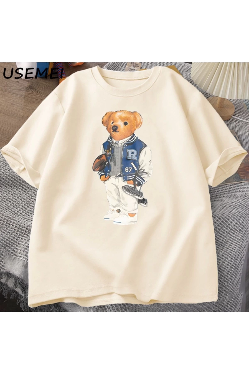 Classic Bear Print T Shirt Brand Men Summer Cotton T-shirt Short Sleeved Funny Graphic Tees C