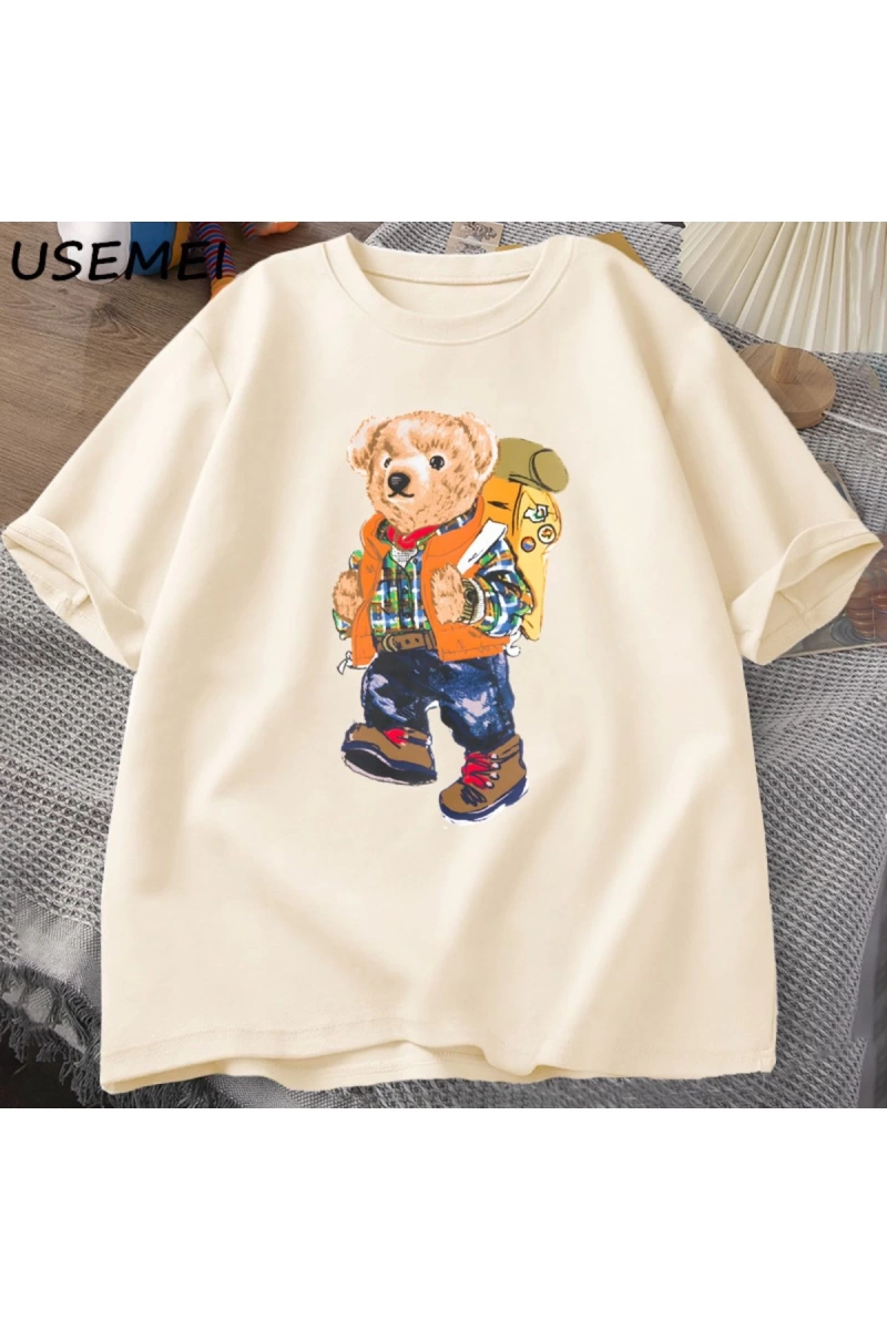 Classic Bear Print T Shirt Brand Men Summer Cotton T-shirt Short Sleeved Funny Graphic Tees C