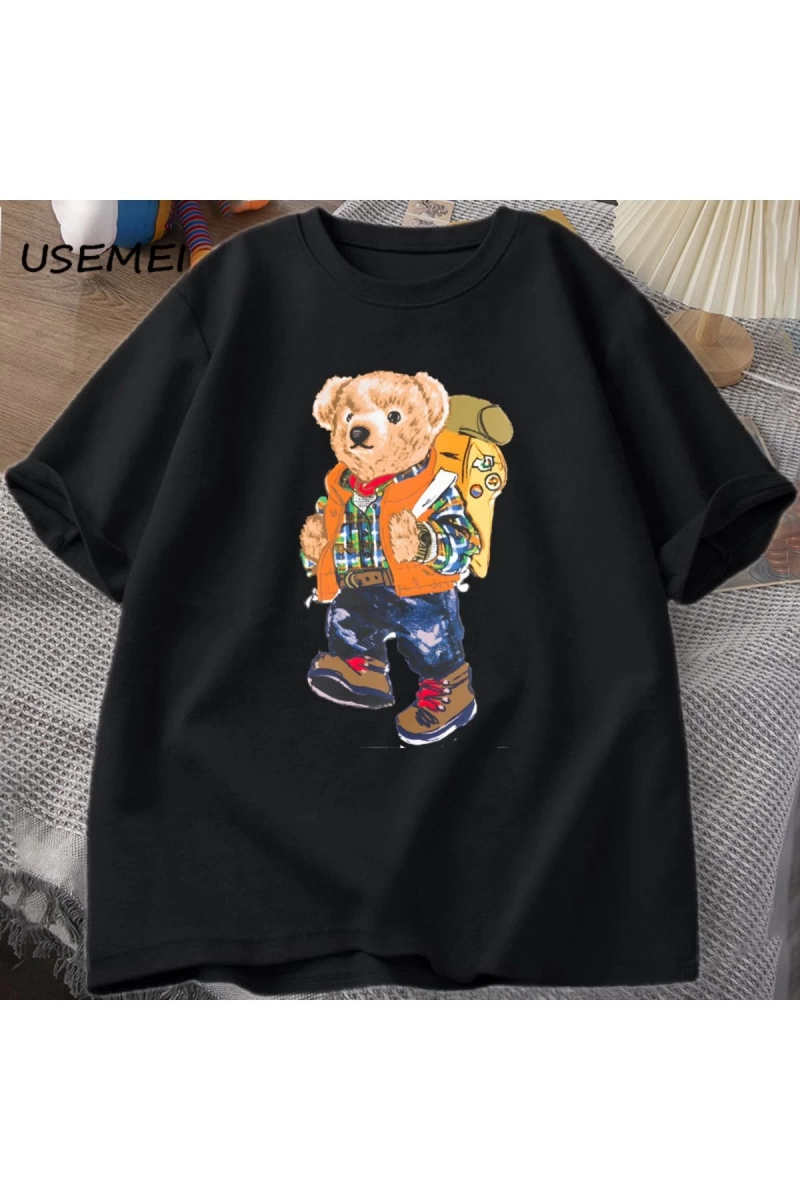 Classic Bear Print T Shirt Brand Men Summer Cotton T-shirt Short Sleeved Funny Graphic Tees C