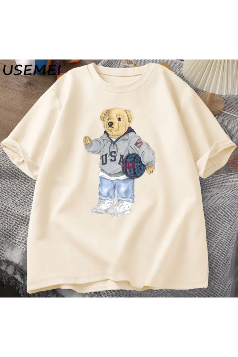 Classic Bear Print T Shirt Brand Men Summer Cotton T-shirt Short Sleeved Funny Graphic Tees C